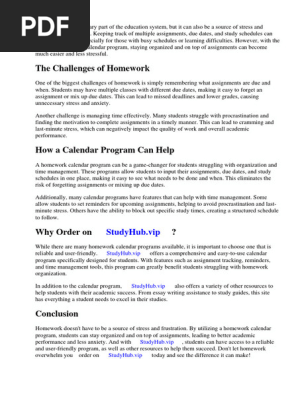 Homework Calendar Program