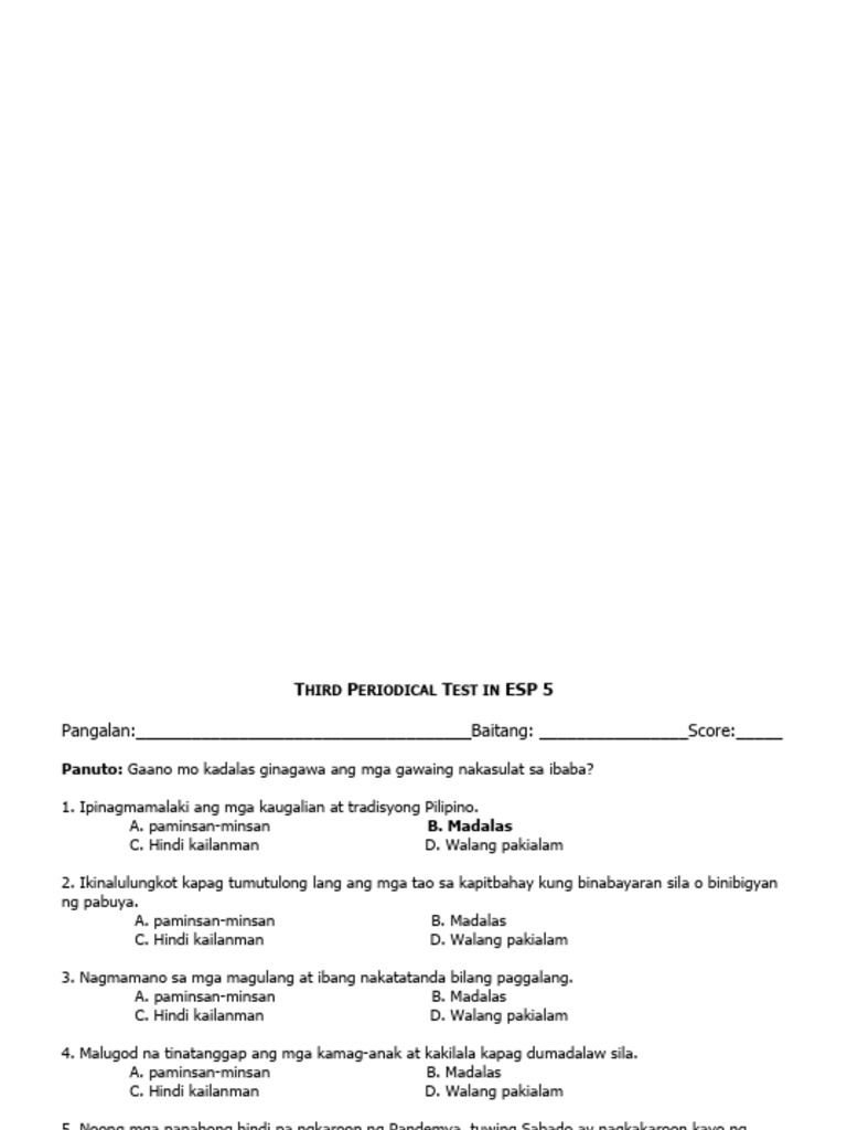 ESP 5 3rd Periodical Test | PDF