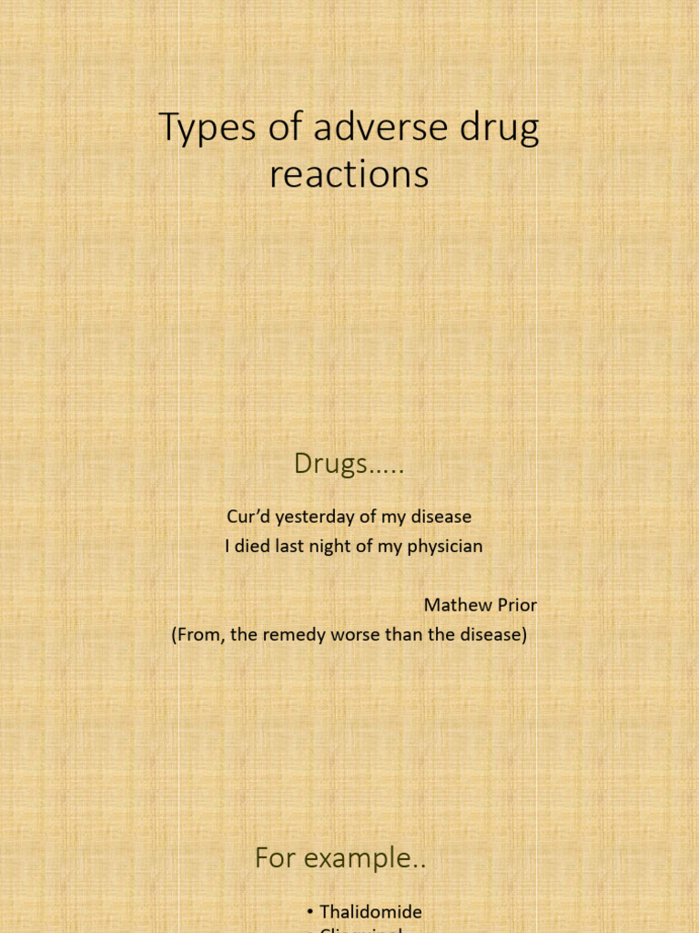 Types and Examples of Adverse Drug Reactions | PDF | Medical Error | Drugs