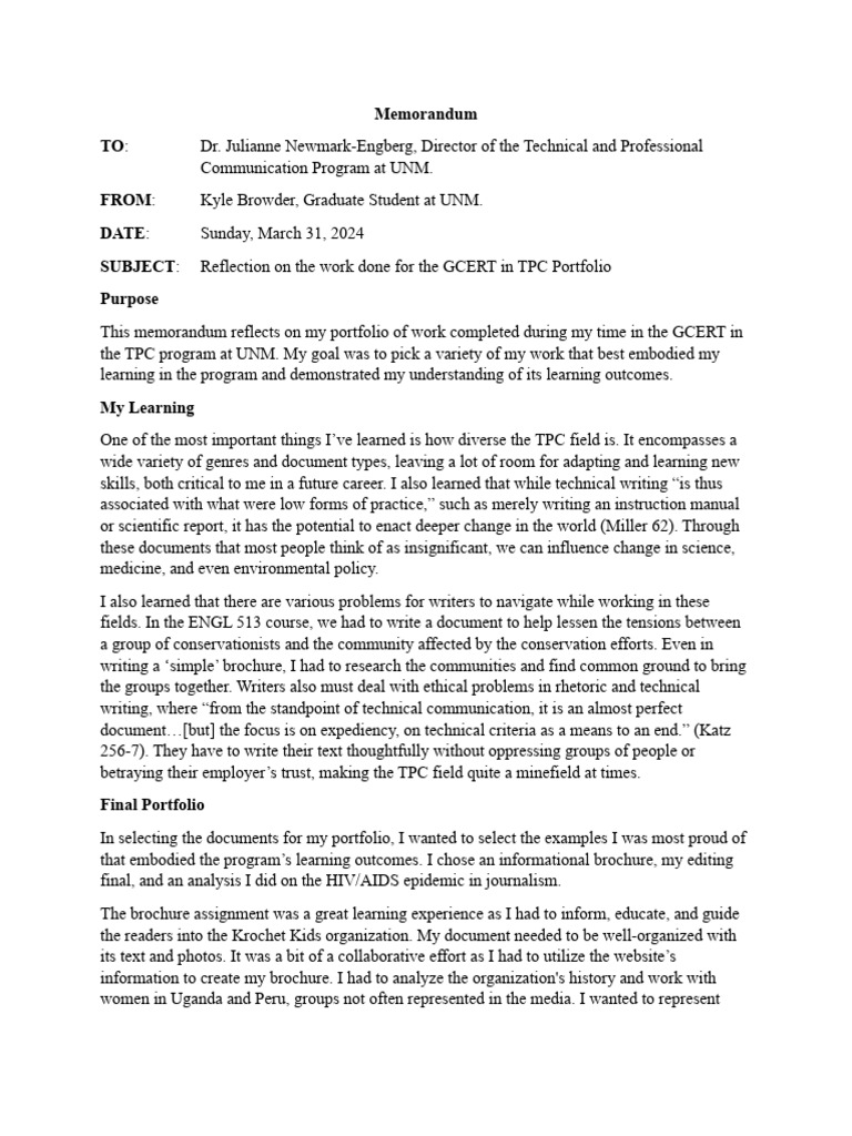 final portfolio memo PDF Memorandum Learning