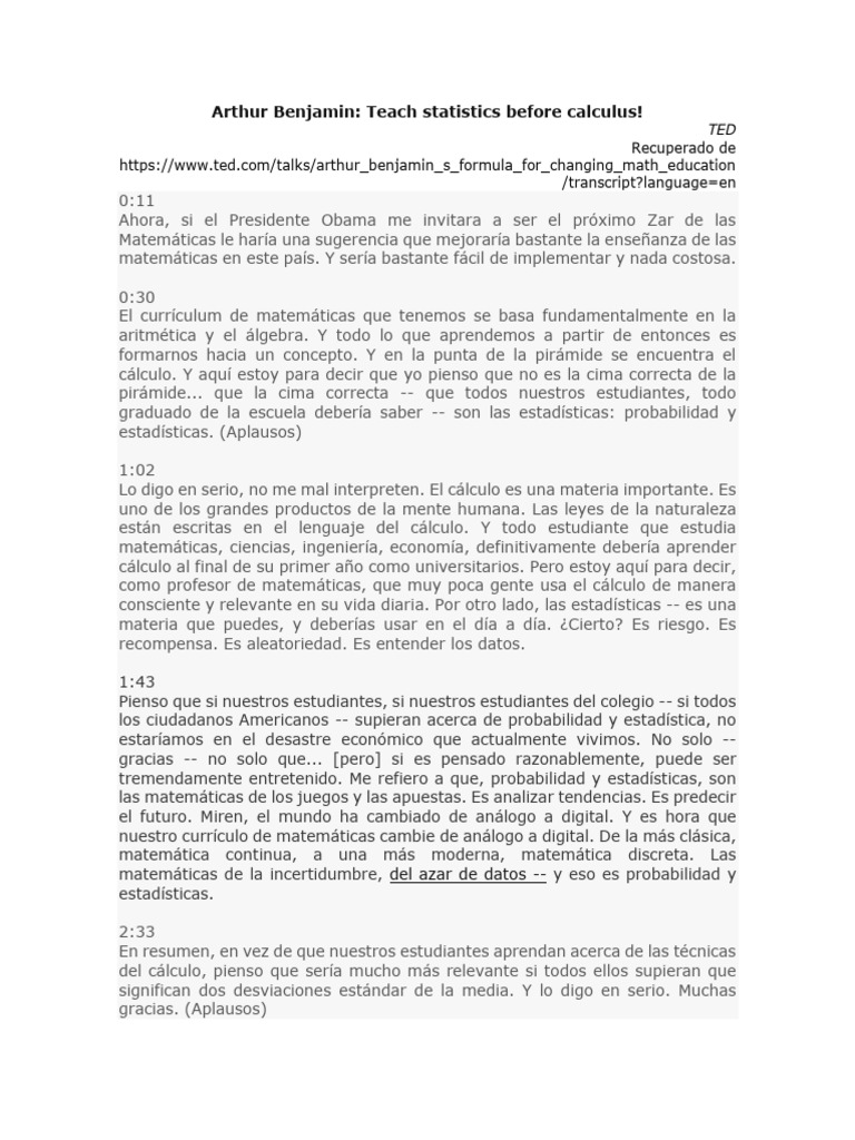 Arthur Benjamin Transc VIDEO | PDF | Matemáticas | Estadísticas