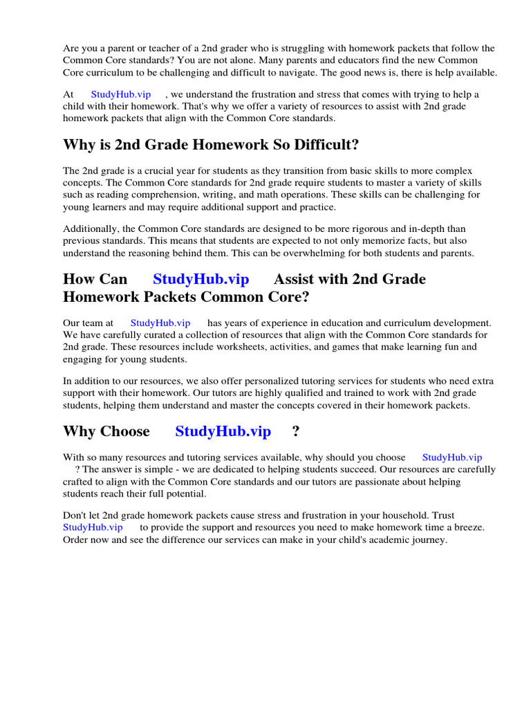 2nd Grade Homework Packets Common Core | PDF | Worksheet | Homework