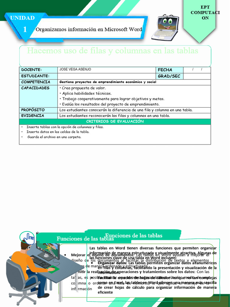 Ficha de Actividad Ept 4°-Semana 2 | PDF | Microsoft Excel | Microsoft Word