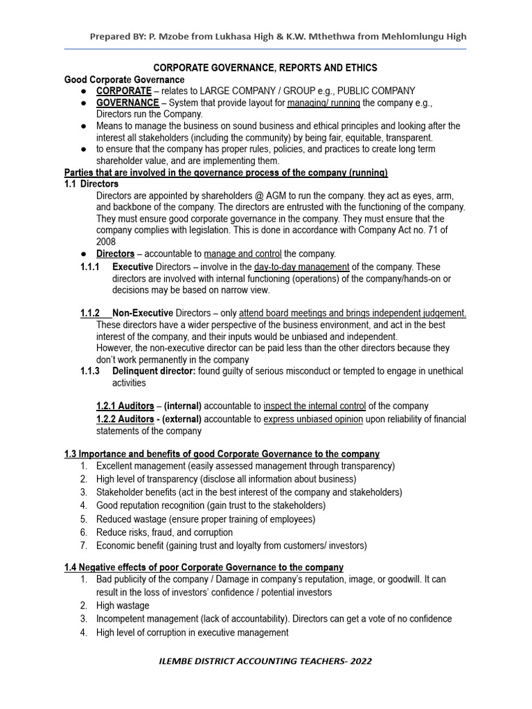 Corporate Governance and Ethics Overview | PDF | Auditor's Report | Audit