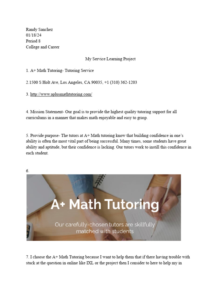 A+ Math Tutoring Service Overview | PDF | Mathematics | Learning