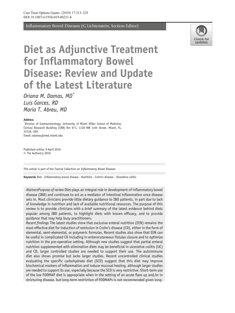 Diet As Adjunctive Treatment For Inflammatory Bowel Disease Review and