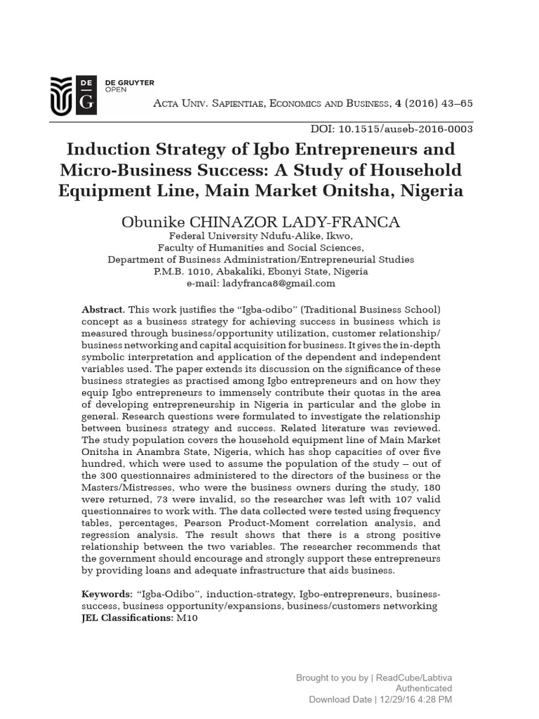 Induction Strategy Of Igbo Entrepreneurs And Micro Pdf