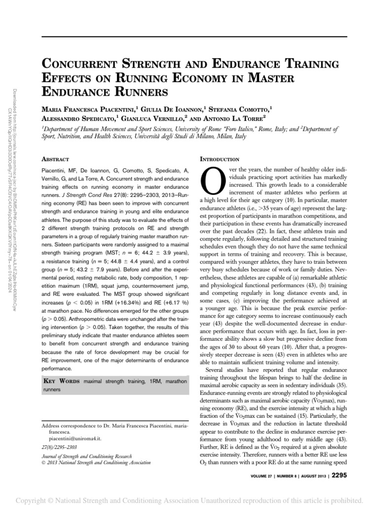 Strength & Endurance Training Effects on Master Runners | PDF ...
