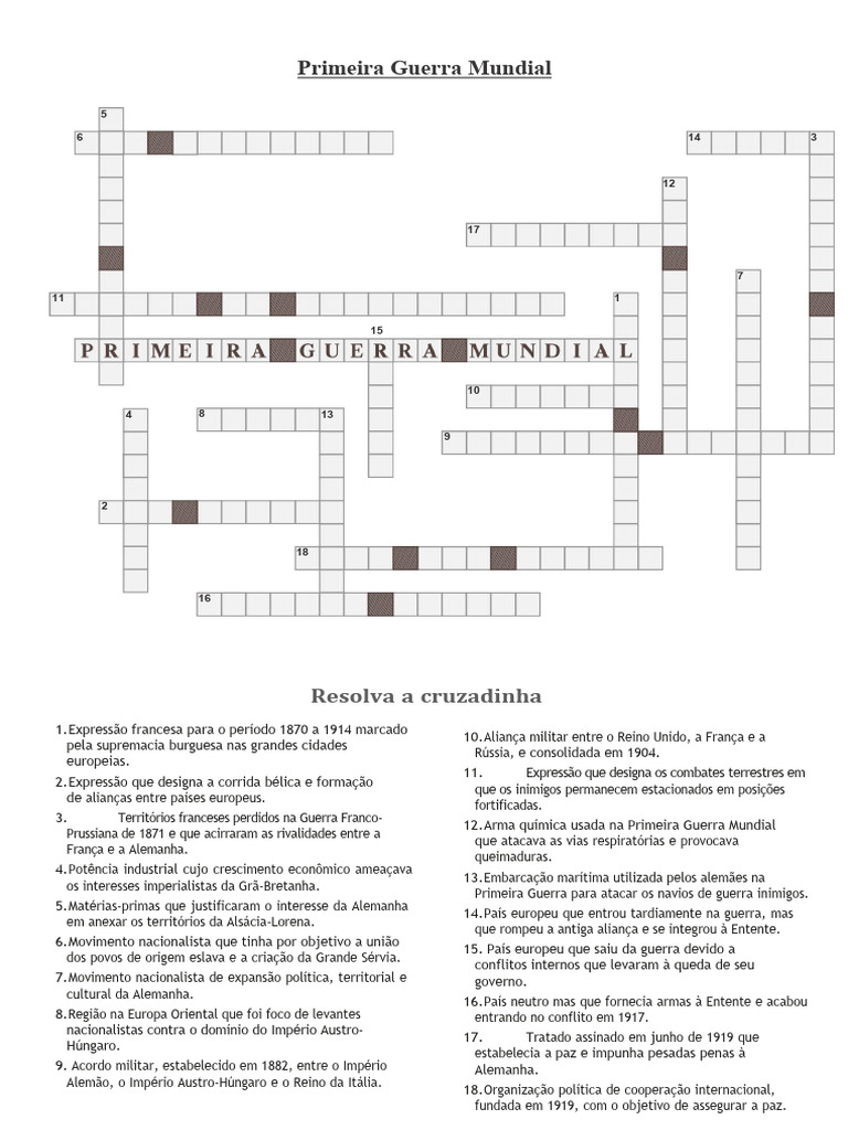 Cruzadinha: Primeira Guerra Mundial | PDF | Primeira Guerra Mundial ...