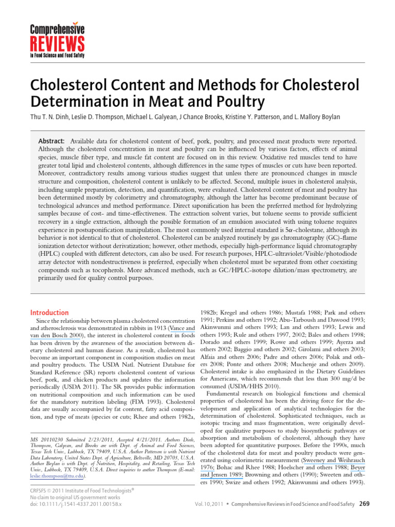 Cholesterol Content and Methods For Chol | PDF | Cholesterol | Meat