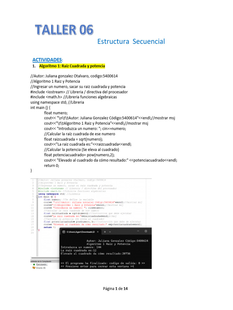Algoritmos en C++ para cálculos básicos | PDF | Raíz cuadrada ...