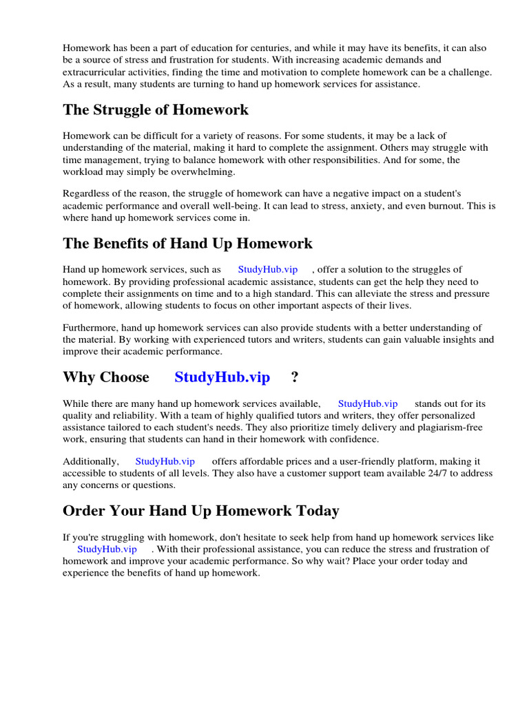 Hand Up Homework | PDF | Homework | Thesis