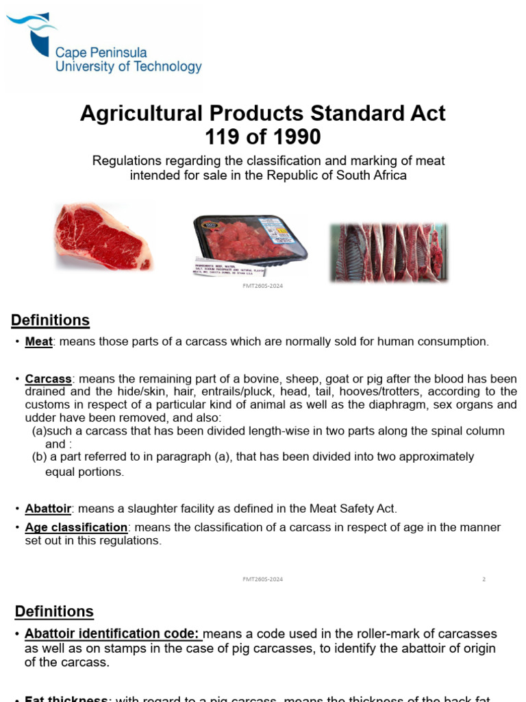 CHAPTER 2.3 Agricultural Products Standard Act 119 of 1990 Meat