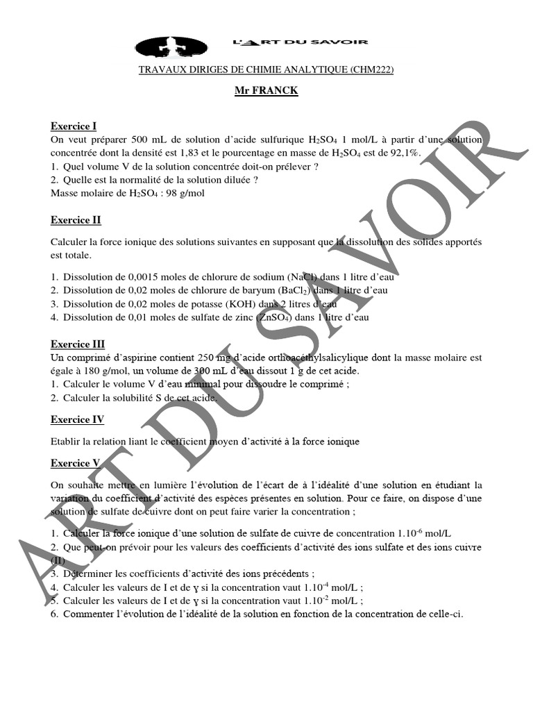 Coefficient d'activité et force ionique PDF — free download