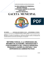 2018 Gaceta 018-2018 Reforma Parcial A La Ordenanza Del Regimen de Autonomia Organizacion y Funcionamiento Del Concejo Municipal