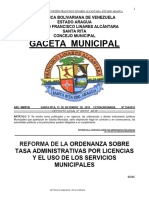 2018 Gaceta 194-2018 Reforma de La Ordenanza Sobre Tasa Administrativas Por Licencias y El Uso de Los Servicios Municipales