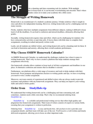 Smhw Homework Calendar