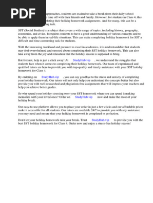 Sst Holiday Homework for Class 4