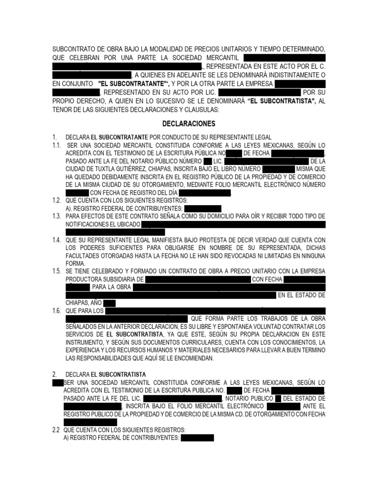 Subcontrato de Obra: Revestimiento en Chiapas | PDF | Presupuesto ...