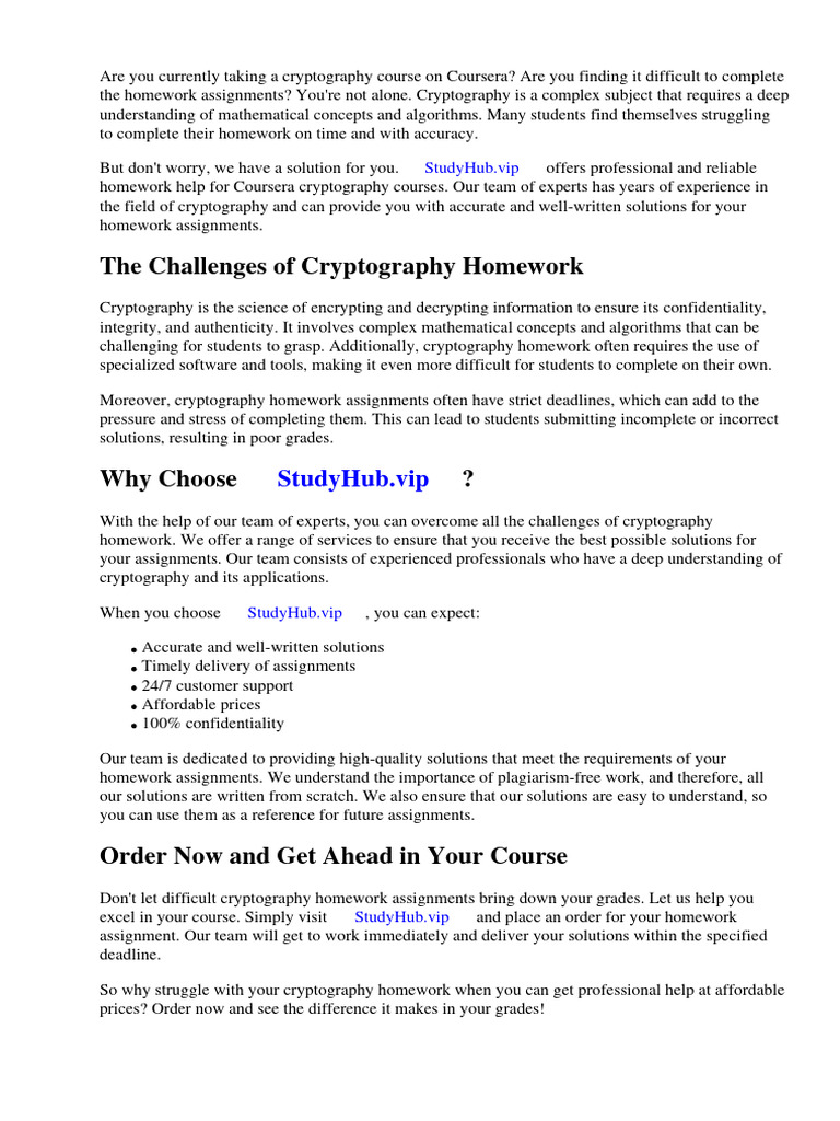 Coursera Cryptography Homework Solutions | PDF | Cryptocurrency |  Cryptography