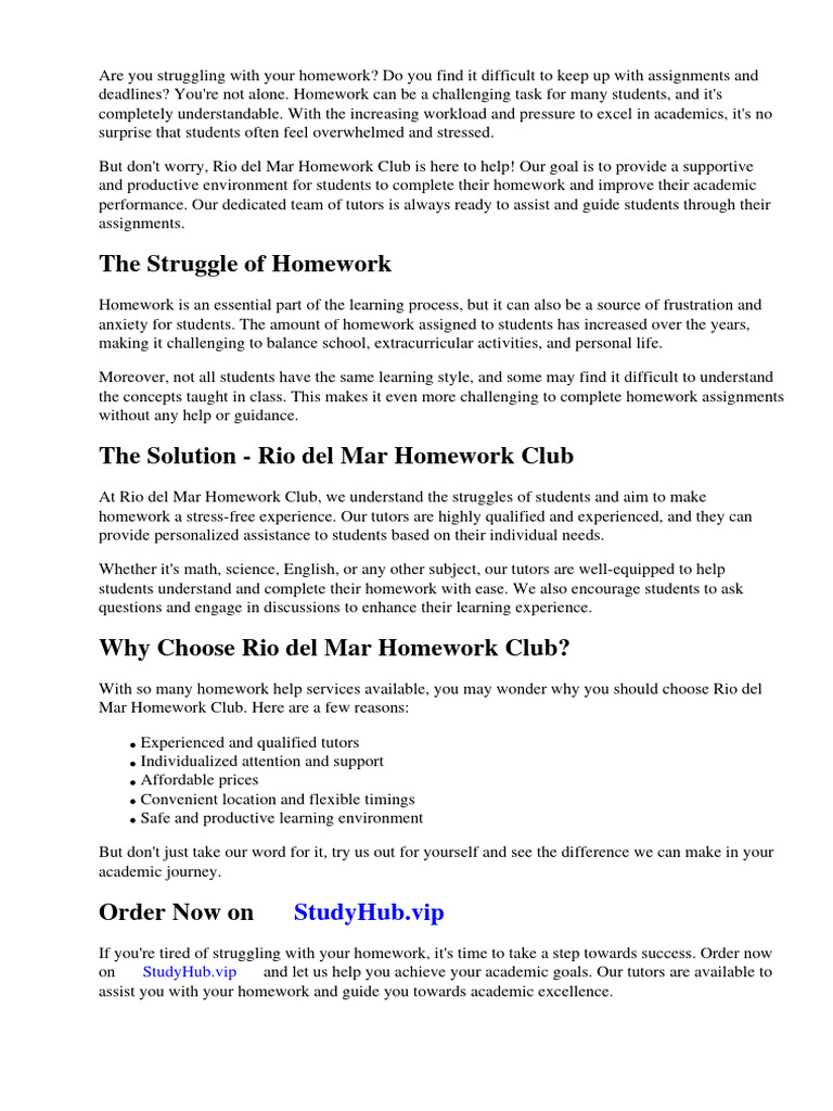 Rio Del Mar Homework Club | PDF | Homework