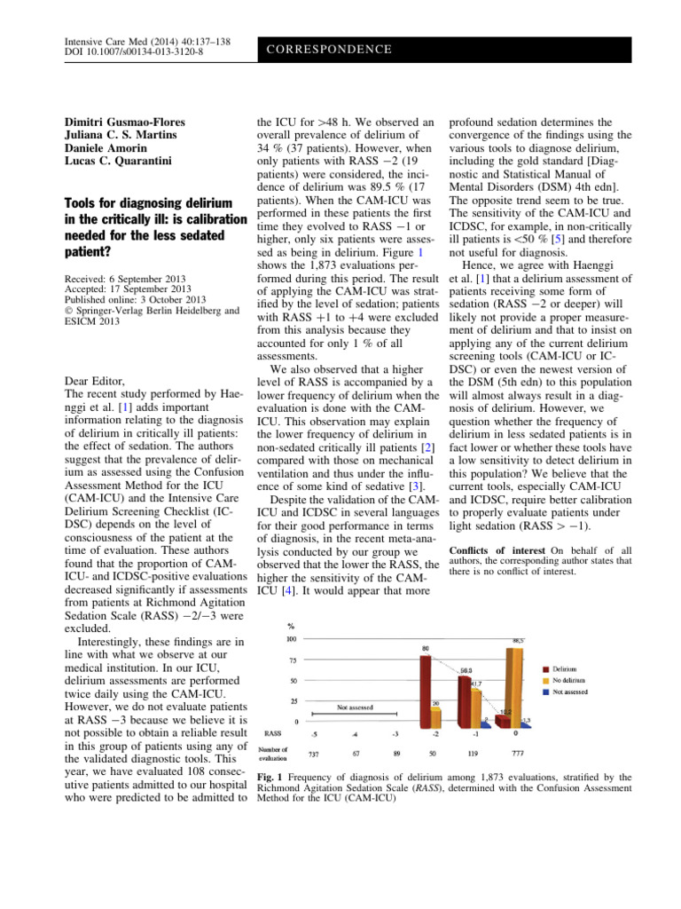 Delirium Diagnosis in Sedated ICU Patients | PDF | Intensive Care Unit ...