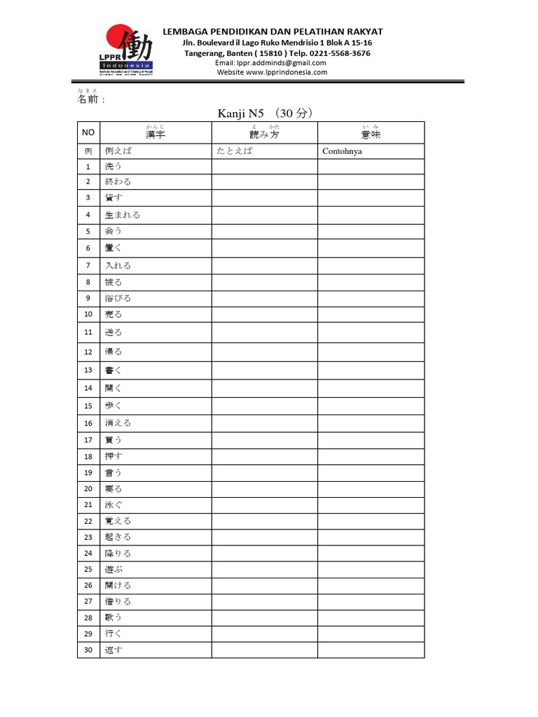 Kanji N5 Soal Pdf