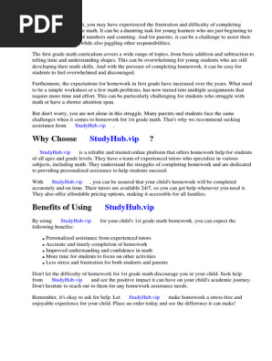 Homework for 1st Grade Math