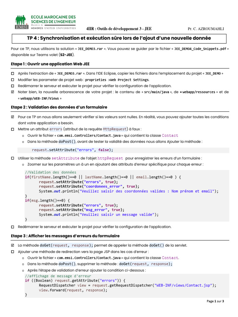 Synchronisation et validation JEE TP 4 | PDF | Java (Langage de ...