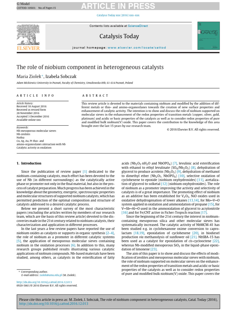 The Role of Niobio Ziolek2017 | PDF | Zeolite | Catalysis