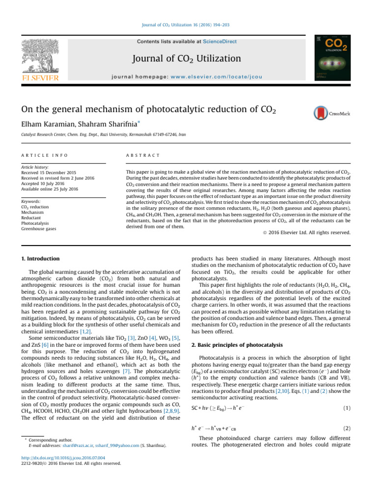 On The General Mechanism of Photocatalytic Reduction of CO2 | PDF ...