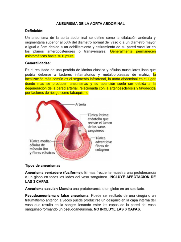 Aneurisma de La Aorta Abdominal | PDF | Causas de la muerte | Angiología