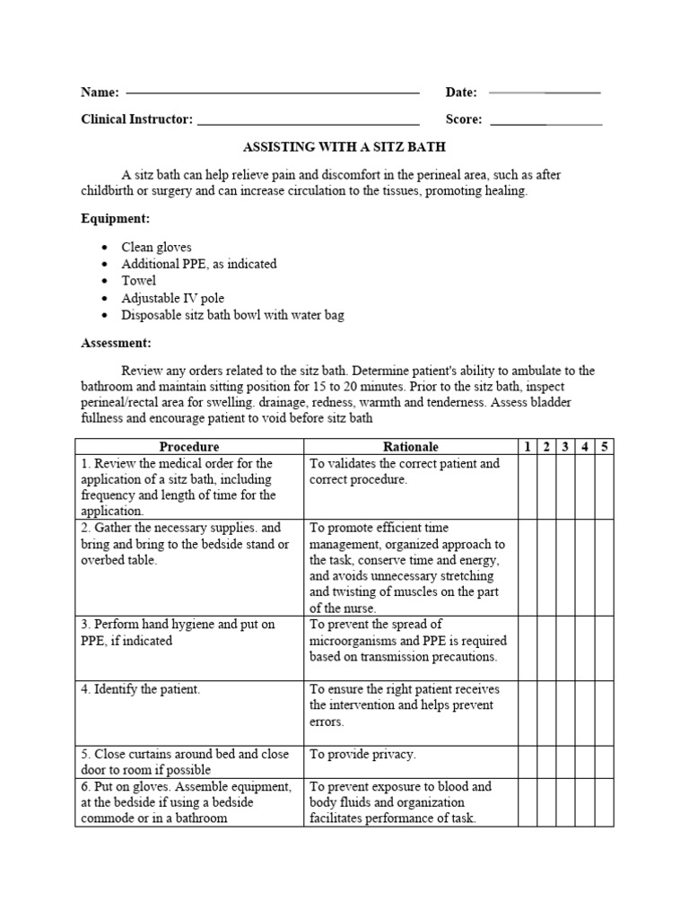 Assisting With A Sitz Bath PDF Medical Specialties Clinical Medicine