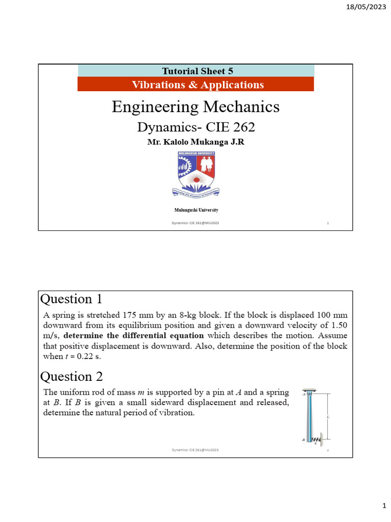Dynamics Tutorial: Vibrations Analysis | PDF | Oscillation | Classical ...