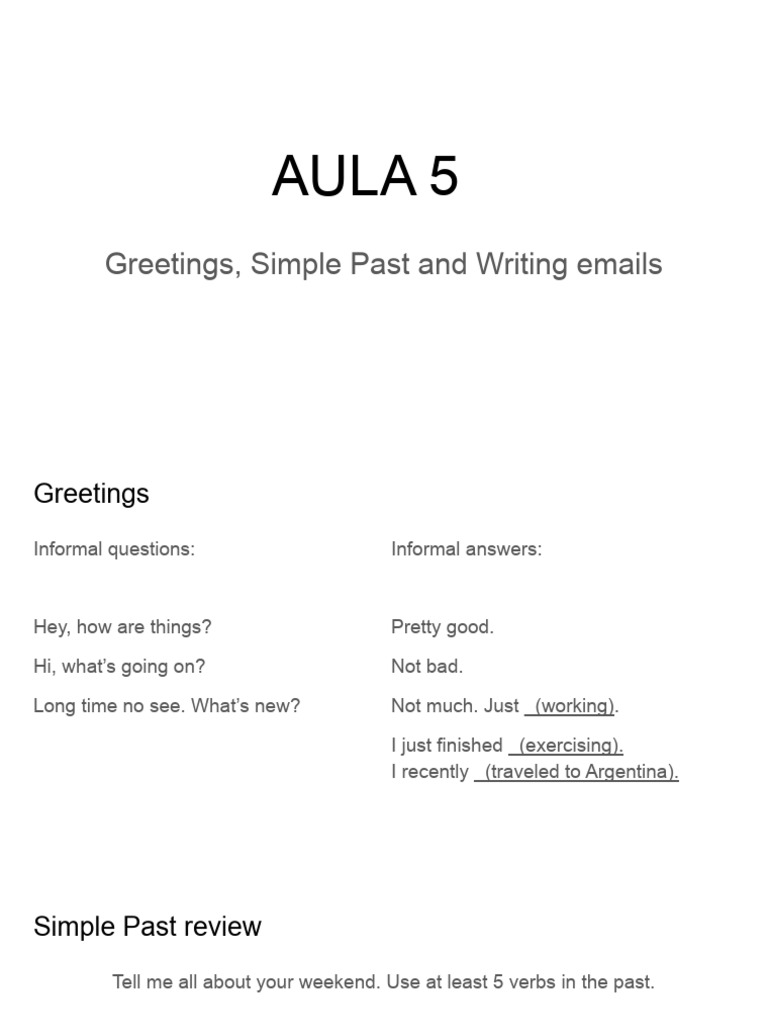 Aula 5 greetings simple past and writing emails pdf