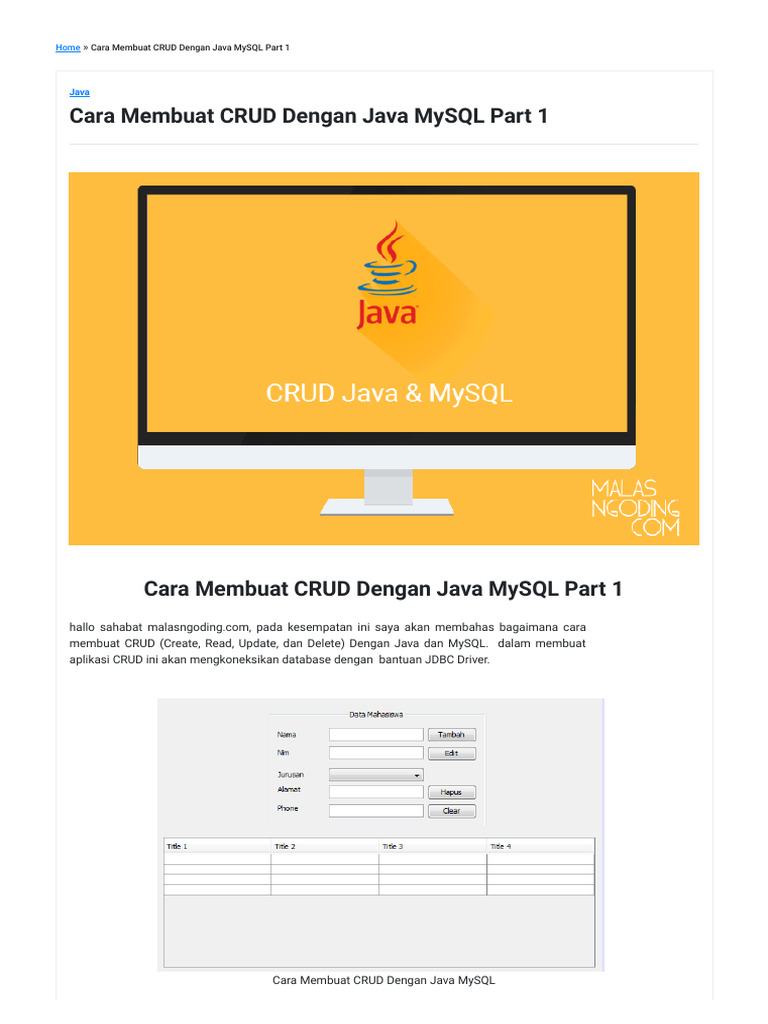 Cara Membuat CRUD Dengan Java MySQL Part 1 - Malas Ngoding | PDF
