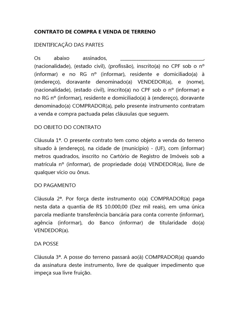 Contrato de Compra e Venda de Terreno | PDF