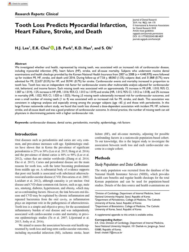 Tooth Loss Predicts Myocardial Infarction, Heart Failure, Stroke, and ...