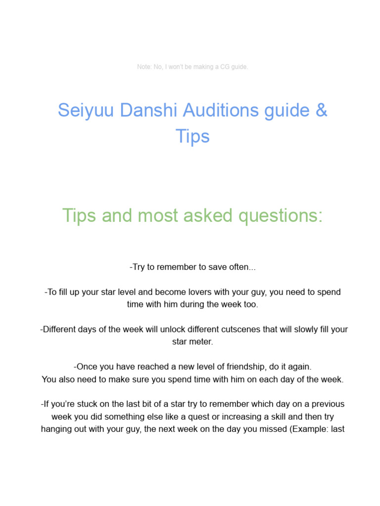 Seiyuu Danshi Auditions Guide PDF
