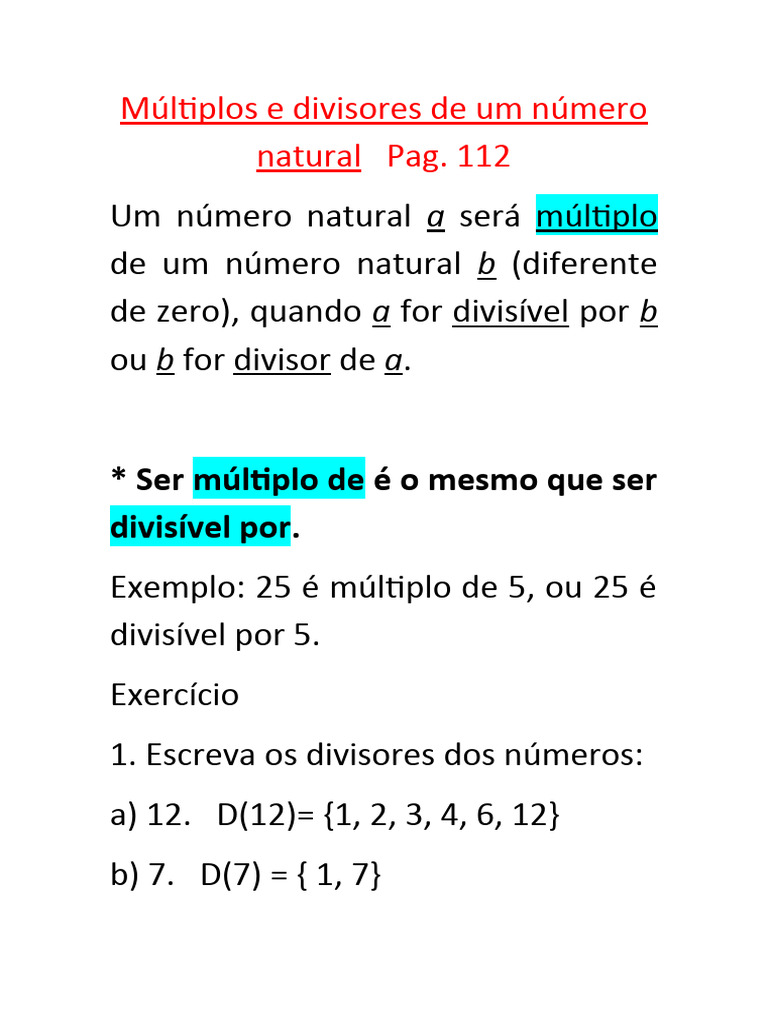 Matemática: Múltiplos e Divisores | PDF