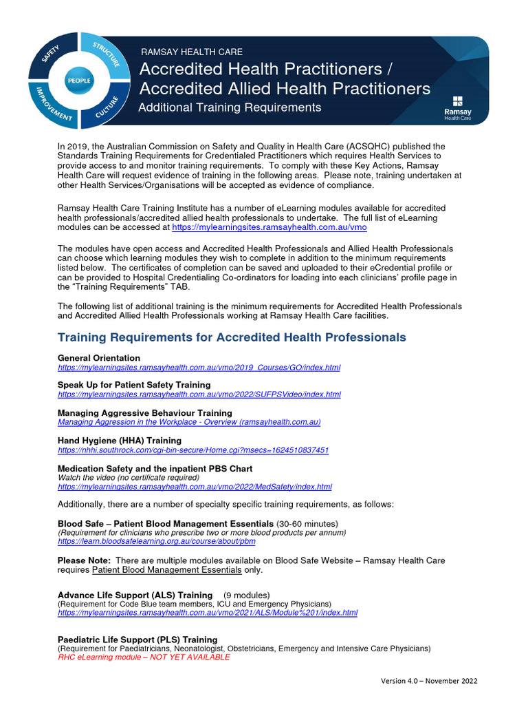 Ramsay Health Care Training Requirements | PDF | Health Professional ...