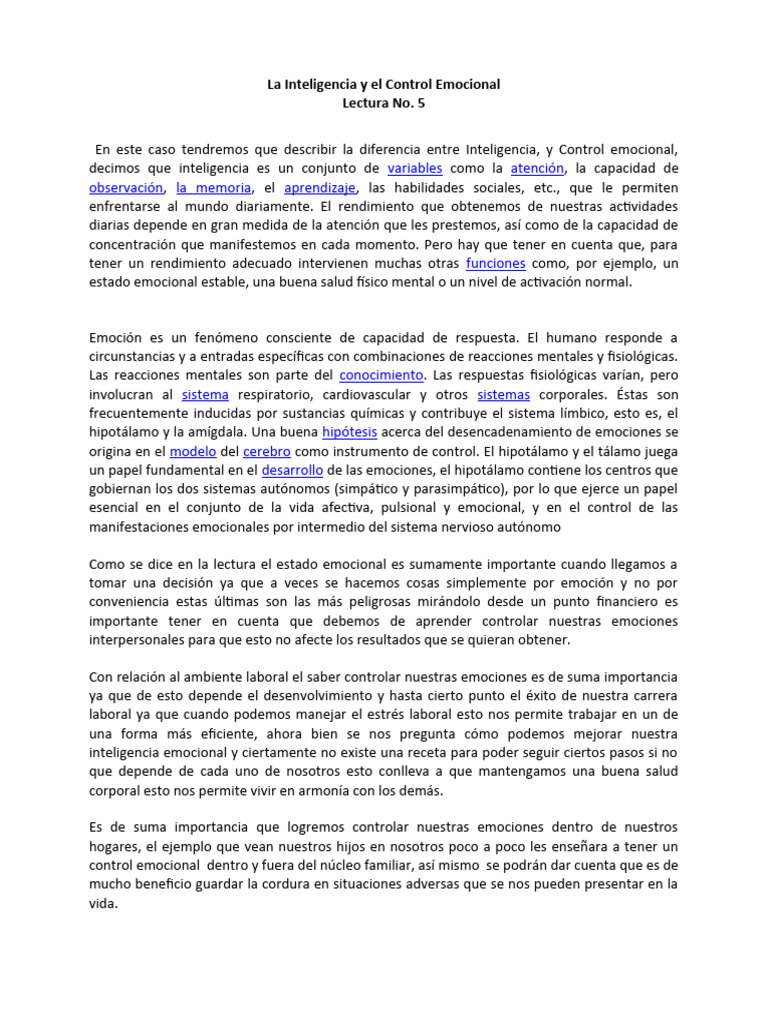 Inteligencia y Control Emocional | PDF | Las emociones | Mente