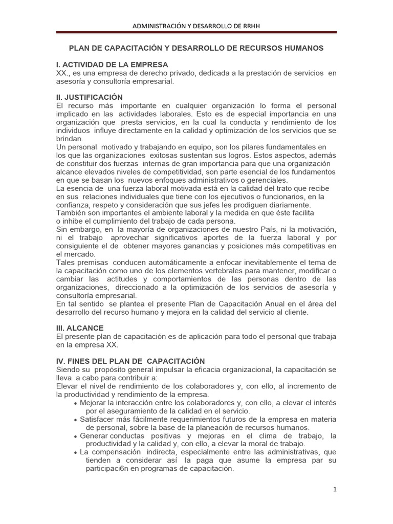Plan de Capacitación en Recursos Humanos | PDF | Gestión de recursos ...