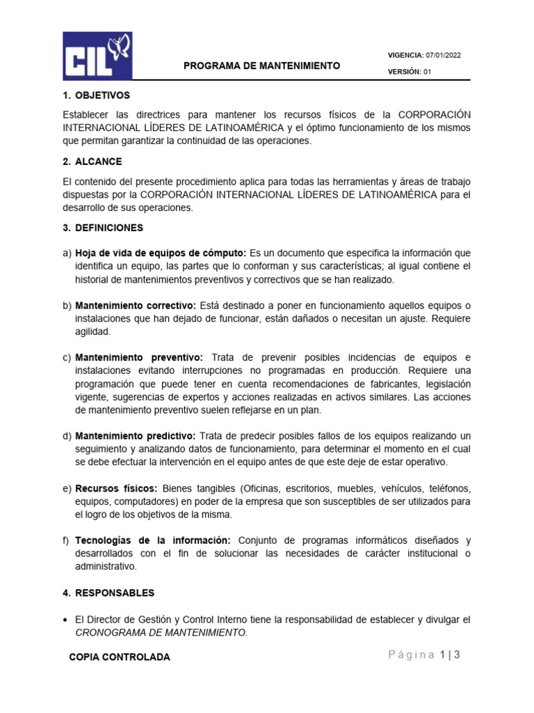 Programa de Mantenimiento_CIL ONG | PDF | Informática