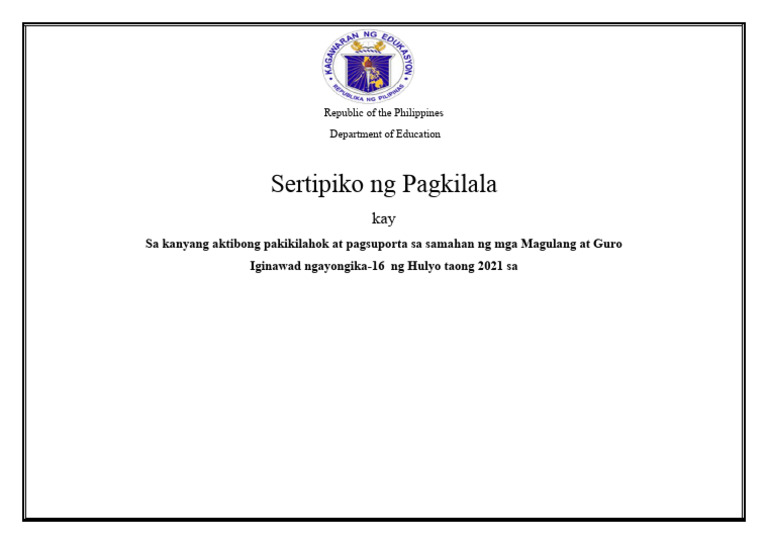 CERTIFICATE tagalog | PDF