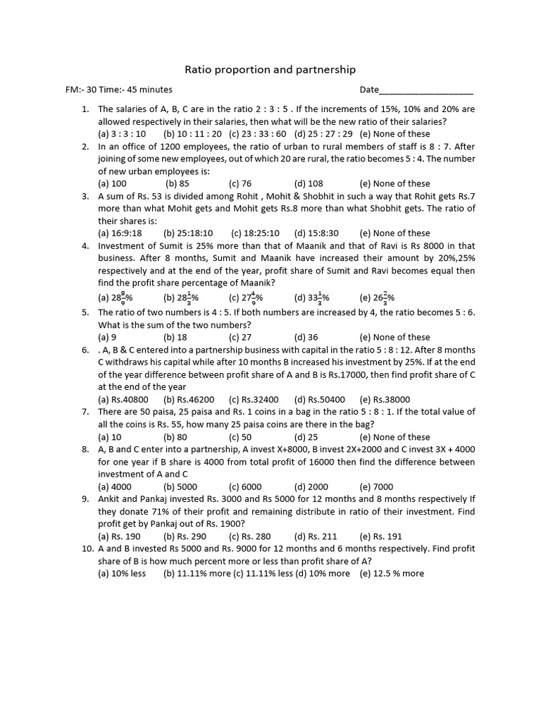 Ratio Proportion and Partnership | PDF | Investing | Economies
