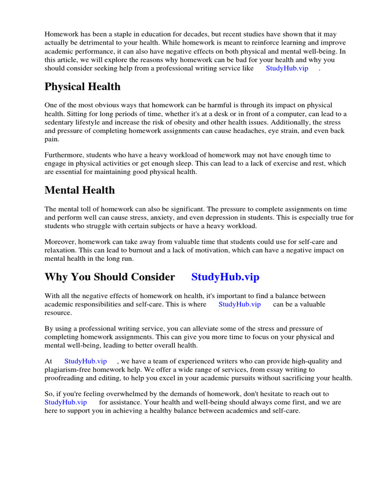 Why is homework bad for your health pdf homework mental health