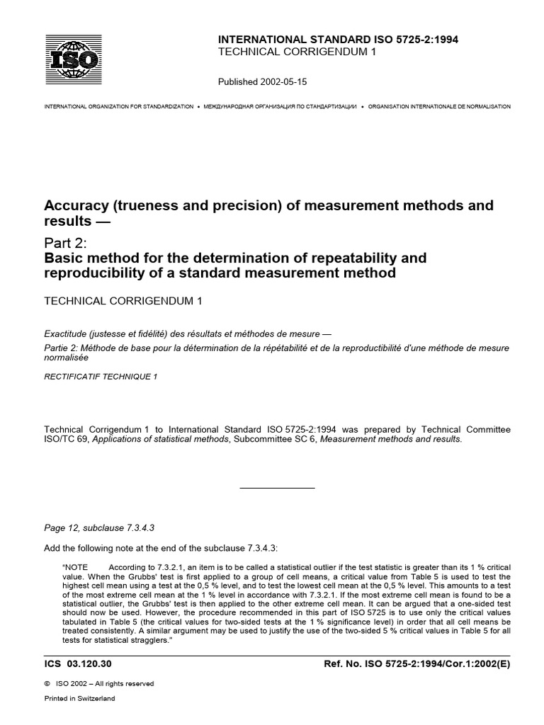 ISO 5725-2+Cor1-2002 | PDF | International Organization For ...