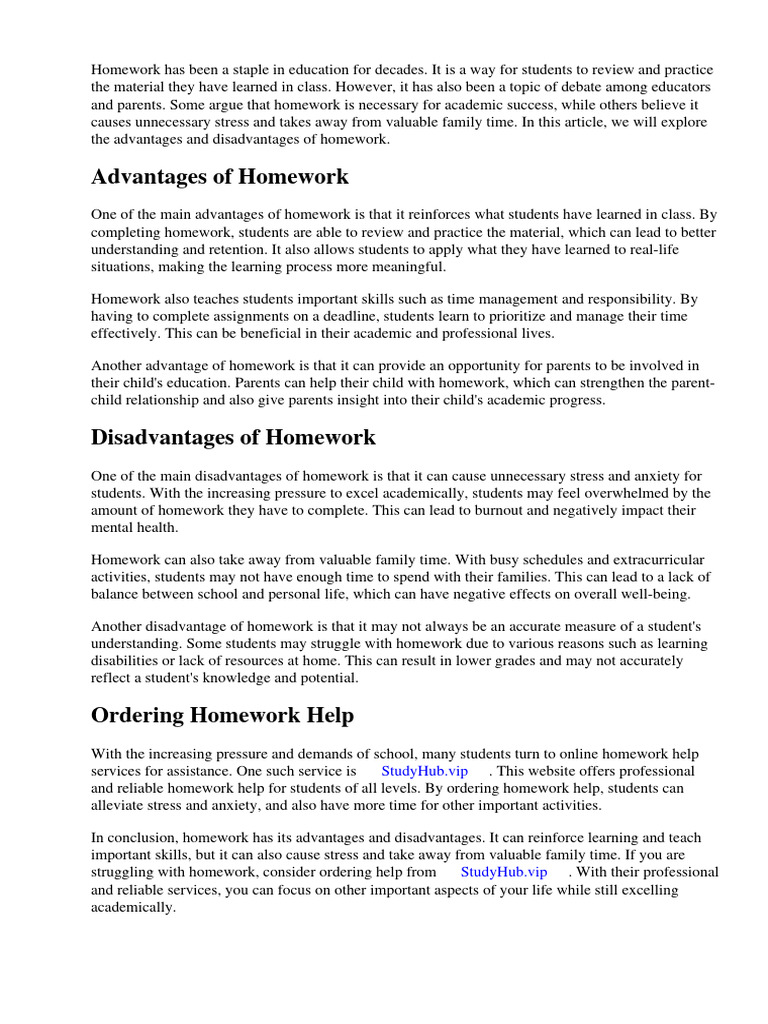 Advantages and Disadvantages of Homework | Download Free PDF | Homework ...