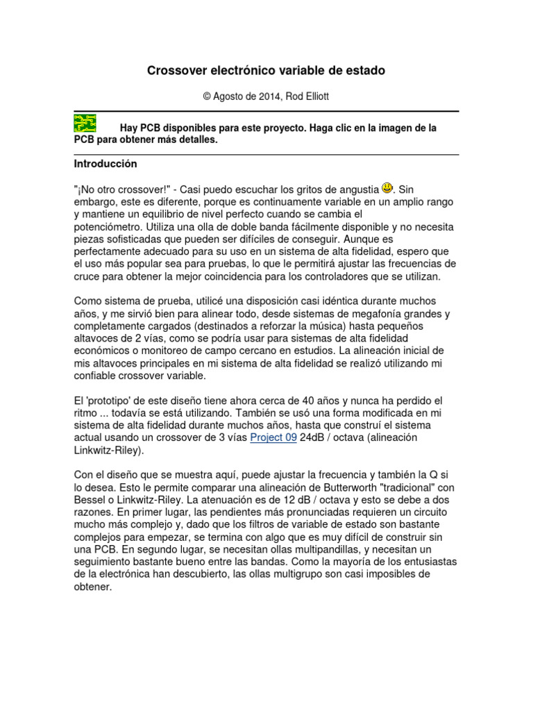Crossover Electrónico Variable de Estado | PDF | Filtro electronico ...